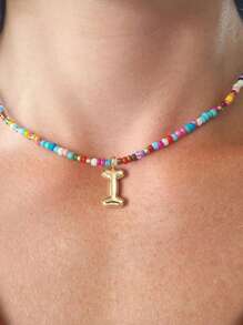 Initial Necklaces For Women Bubble Necklace Handmade Beaded Necklace Dainty Cute Beach Boho Necklaces For Women Jewelry Choker Colorful Necklace For Women