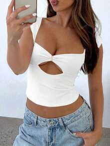 Women's Cropped Slim Top With Front Cutout Summer Tecico Suplex Blouse - trắng - Xem 1