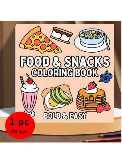 [22 Pages Relax Coloring Book] Deluxe Food & Snack Coloring Book - 22 Thick Pages, Unique Cover Design Relax Art For Adults & Teens Perfect Gift For Valentine's, Christmas, Halloween, Birthdays & More, Comfortable Space, Release Emotions, School Gift, Various Parties, Perfect For Winter, New Year ﻿