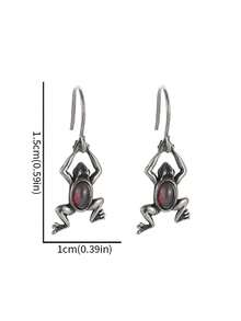 1 对时尚创意独特方晶锆石青蛙形耳环，休闲派对珠宝礼物，情侣/情人节礼物，时尚 - 耳環 - 查看 2