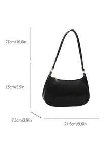 纯色极简拉链单肩包，时尚新月形包，拉链单肩包，仿皮纯色钱包，酒红色内衣收纳袋，理想的新年礼物，时尚酒红色内衣收纳袋 - 黑色 - 查看 6