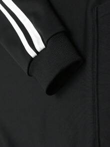 Sudadera de moda con bloques de color para hombres, adecuada para otoño/invierno, uso casual, deportivo y de fitness - Negro - Ver 5