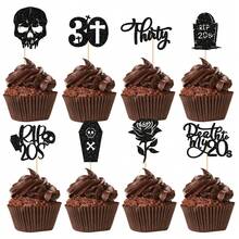 16/32pcs RIP 20s Cupcake Toppers Death To My 20s Cupcake Toppers RIP To My 20s Birthday Decorations Death To My Twenties Party Decorations Men Women 30th Birthday Cupcake Toppers Party Decorations - Multicolor - View 4