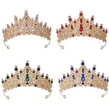 1 pieza Conjunto de corona de piedras preciosas de colores, tiaras nupciales chapadas en oro, tocados de boda con incrustaciones de rhinestones, coronas de princesa multicolor, accesorios para el cabello elegantes para fiestas, diademas de cristal brillante, joyas de boda con gemas diversas, adornos lujosos para el cabello nupcial, coronas de concurso impresionantes, decoración esencial para la cabeza en eventos, tiaras de celebración de alta gama, accesorios nupciales llamativos