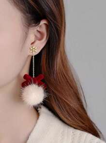 1 对可爱百搭圣诞驯鹿毛球流苏耳环，适合女性任何场合