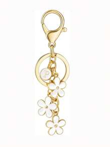 1pc Fashionable & Cute Letter Key Chain With Alloy White Flower Pendant Charm Key Ring, Accessory For Women And Students Car Accessories Goth Y2k