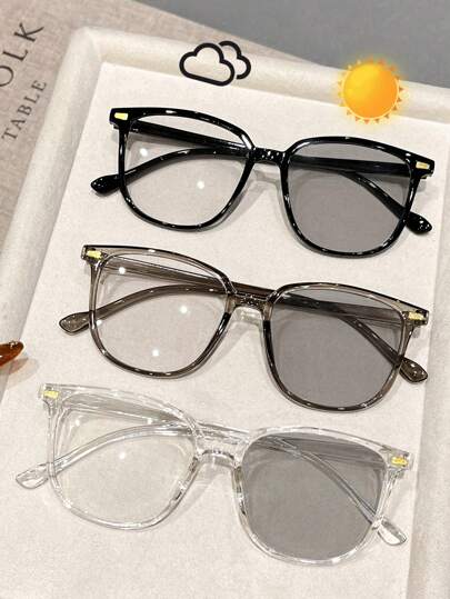 3 件精致的 Ins 风格流行设计休闲基本优雅 Y2K 女士时尚变色眼镜，适合驾驶钓鱼露营日常生活街拍时尚配饰，适合所有脸型方形墨镜
