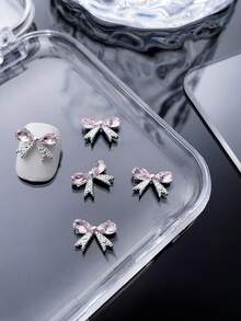 25/50/10 Stück Legierungs-Silber Schmetterling Biene Herz Schleife Nagel Dekoration mit glitzernden rosa Strass-Sternflügeln und geometrischem Muster, 3D exquisite DIY Nagelschmucksteine für Acryl-Nägel, Handyhüllen, Schuhe, Kleidung, Taschen und Bastelarbeiten - Verschiedenfarbig - Übersicht 31