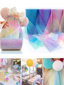 1PC 15cm Wide Glitter Tulle Fabric Rolls,457cm Long Sparkling Tulle Ribbon, Suitable For Valentine's Day Flower Wrapping, Birthday Wedding Party Balloon Decoration, Table Skirt Decoration, And Gift Wrapping, DIY Bow Hair Accessories(Excluding The Scroll).
