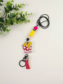 1pc Back To School Silicone Beaded Lanyard ID Badge Holder, Acrylic Tassel Charm Necklace Pendant Gift For Teachers, Students Halloween Car Accessories Bag Charm Cute Goth Y2k Bag Accessories Lanyards With Id Holder Car Accessories Bag Charms - Multicolor - View 17