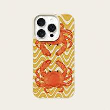 1pc TPU Material Cute Crab Wave Striped Pattern Phone Case Compatible With Apple/ Phones - White - View 5