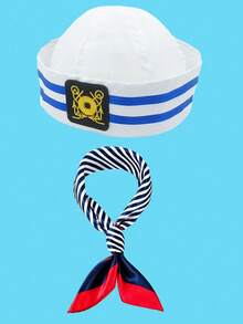 3 件套水手帽配条纹围巾，适合游轮、游艇、摇滚音乐会、水手服装配饰 - 白色 - 查看 7