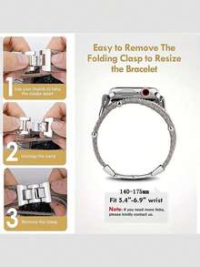 1pc Adjustable Length Multi-Strand PU Leather Watch Band With Rhinestones, Boho Style Metal Wrist Strap Compatible With 38/40/41/42/44/45/49mm Watches For Ultra/SE/Series 9/8/7/6/5/4/3/2/1 - Black - View 4