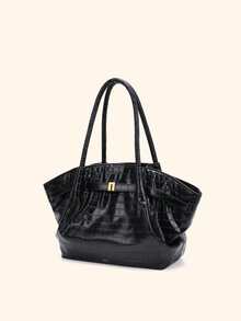 JW 中号女士时尚单肩包、斜挎包、多功能特别版、优雅耐用大容量饺子/蛤壳托特包 - 黑色 - 查看 2