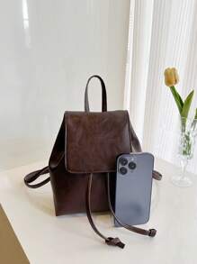 South Korea Large Capacity Pu Backpack Niche Simple Artistic Style Bunches Drawstring Backpack Classic Holiday Travel Office Workers Suitable For Bags, School Backpackback To School Essentials, School Supplies, School Bag, Backpack For School, Back To School Backpack, School Bookbag, Big Backpack, Backpack School, Back To School Bags, Waterproof, Lightweight, Portable, Business Casual, Suitable For Teen Girls Women College Students, Teacher, White-Collar Workers, Perfect For Back To School, First Day Of School, College, Work, Business, Commute