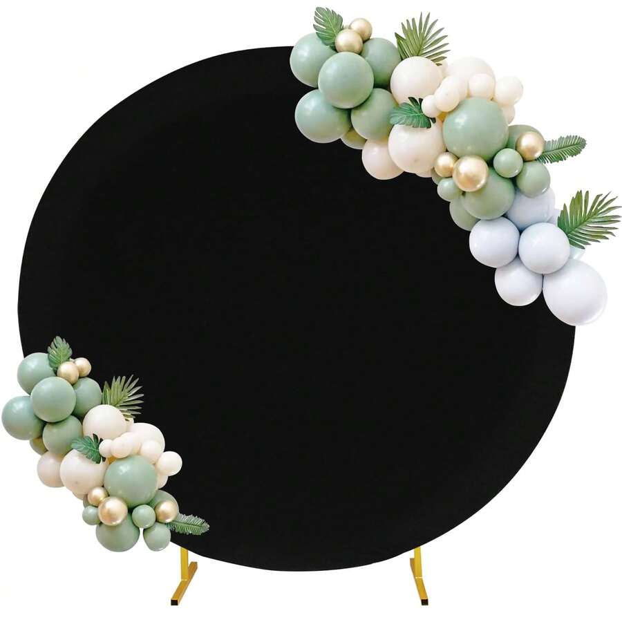 1 pieza de 5 pies/6 pies/6.6 pies(aprox. 1.5m/1.8m/2m) Cubierta de fondo redondo color rosa, azul claro, negro, blanco con hebilla de fibra de poliéster apta para decoración de arco de globos redondos para bodas, cumpleaños y fiestas - Negro - Ver 1
