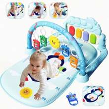 Baby Kick Klavier Fitness Puppe, 0-36 Monate Neugeborenes Kleinkind Bildungszentrum Musik Matte, Multi-sensorische Entwicklung Arm, Bein & Tastspiel Pad, Cartoon Charakterdesign Geschenk (Aufhängeringe Farbe zufällig, benötigt 3 AAA Batterien)
