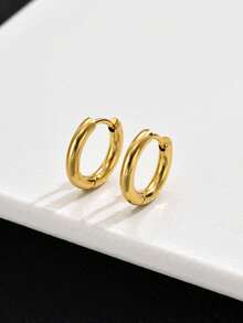 1入組不銹鋼金色鍍層迷你簡約時尚男士耳環 - 金色 - 查看 4