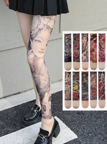 1 Stück Leggings mit floralem Tattoo-Muster, 360 Grad lebendiges buntes gemustertes Design, geeignet für Alltagstragen, Partys, Auftritte und als Geschenk
