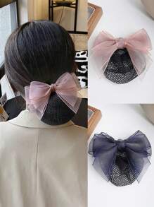 1 件女士优雅网状蝴蝶结按扣发夹，多功能专业发髻固定发饰，爪夹，发夹，发夹，发夹，发夹，学校用品，蝴蝶结配饰