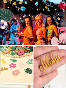 100 ورقة ملونة بموضوع حفلات هاواي - مصممة بأزهار استوائية وأوراق النخيل، تتميز بالأناناس والنص الذهبي "مرحبا"، مثالية لديكور حفلات الزفاف والمهرجانات، وديكور طاولات العطلات والحفلات ذات الموضوع، وديكورات عيد الهالوين وعيد الميلاد.