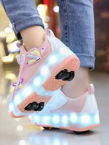 二合一时尚LED发光轮滑鞋，潮流街头轮滑鞋，轻便透气，可拆卸设计，适合室内外，四季皆宜。 - 粉色 - 查看 10