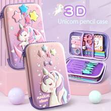 1 Astuccio portapenne di grande capacità con unicorno in EVA 3D, scatola di cancelleria colorata a cartoni animati per studentesse di scuola superiore, torna a scuola, astuccio porta penne, borsa scolastica