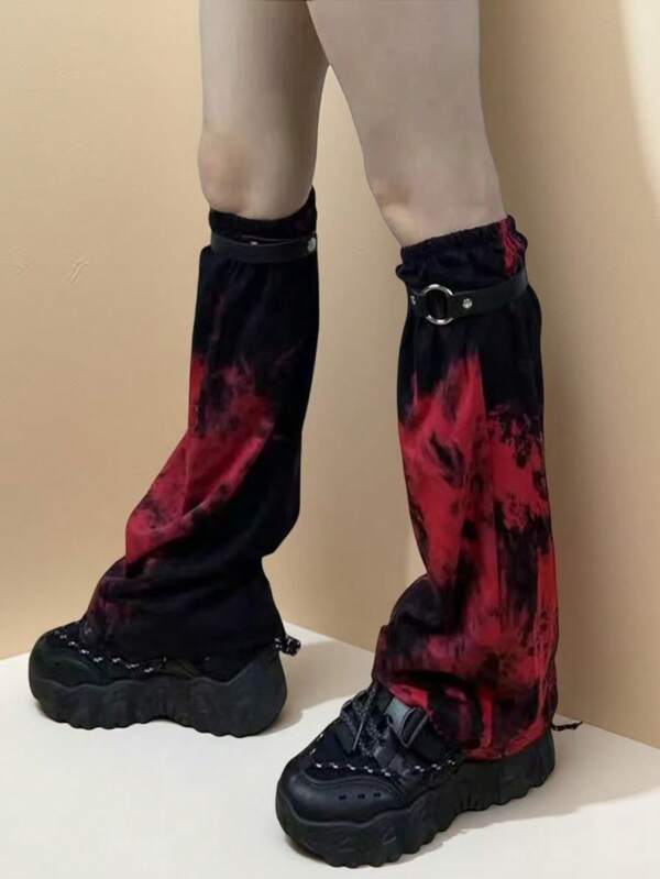 1 Pair Tie-Dye Leg Warmers, Fashionable Slimming Slouch Socks, Street Style Goth Bloody Look Leg Covers, Sun Protection