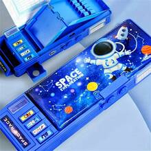 1pc Multifunctional Children Cartoon Stationery Box With Password Lock, High-Tech Smart Pencil Case, Automatic Double Layer Pen Bag, Surprising Gift For Girls