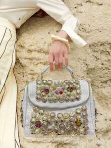 Ladies' Fashionable And Elegant Diamond Embellished Shoulder Bag, Luxurious Pearl Handbag, Large Capacity Banquet Crossbody Bag, Perfect For Daily Use And Dinners - 白色 - 查看 1