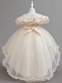 Váy cưới công chúa đính hoa ren đính cườm cho bé gái thanh lịch, váy cưới công chúa cho bé gái - Rượu sâm banh - Xem 4