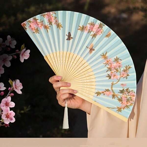 1 leque dobrável floral elegante para mulheres - branco com design de sakura rosa, leve e portátil, presente perfeito para amigos ou colegas de classe