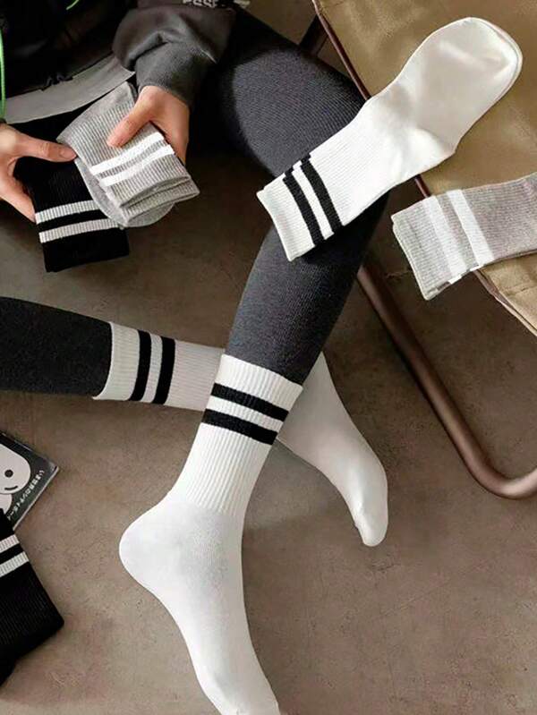 1/3/5/6 pares de calcetines deportivos de rayas para mujer y unisex, calcetines de media caña para parejas, regalos de primavera, verano y otoño