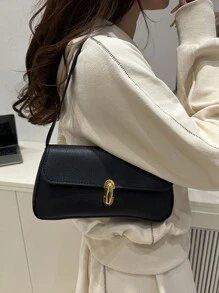 女士亮面漆皮单肩包，适合购物、约会、聚会，2025年新款金属旋锁翻盖斜挎包