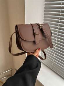 New Ladies Simple Retro Soft Surface Leather Saddle Crossbody Mini Small Bag - Coffee Brown - View 8