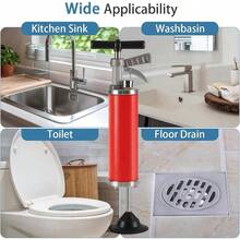 Portable High Pressure Kinetic Toilet Plunger Air Drain Blaster Pump For Bath Toilets Bathroom Shower Kitchen Clogged Pipe Red - Red - View 4