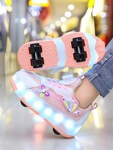 二合一时尚LED发光轮滑鞋，潮流街头轮滑鞋，轻便透气，可拆卸设计，适合室内外，四季皆宜。 - 粉色 - 查看 8