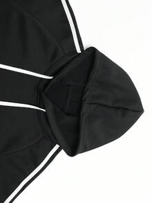 Sudadera de moda con bloques de color para hombres, adecuada para otoño/invierno, uso casual, deportivo y de fitness - Negro - Ver 4
