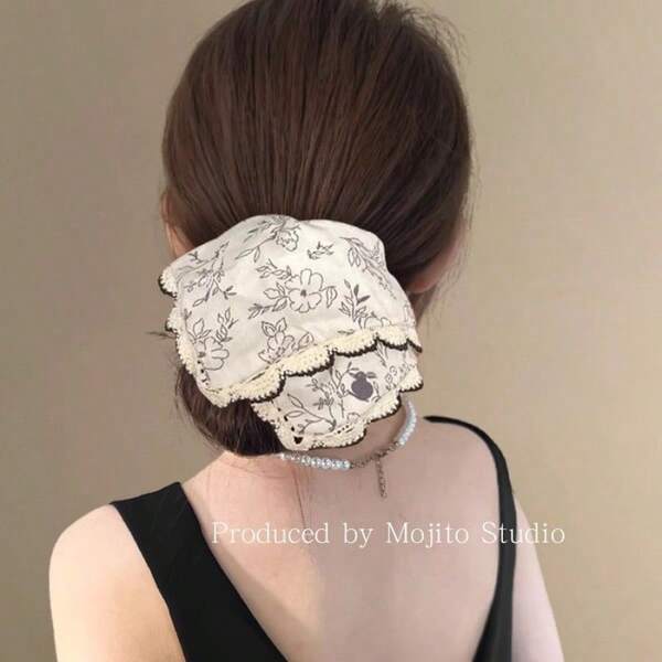 Ditsy Blumen Quadratischer Schal & Große Haargummi, schickes & lässiges koreanisches Stil Haaraccessoire für Frauen, Haargummis, Scrunchie Haargummis, Haarbobbles, Gesichtswaschen, Haaraccessoires