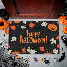 1 capacho com estampa de abóbora de Halloween, fantasma e morcego, veludo cristal 650g + base de silicone TPR, 0,5cm de espessura, carpete pequeno e macio com elementos rústicos do festival de outono, adequado para áreas externas, entrada, sala de estar, quarto, lavanderia, banheiro, lavável à máquina, tapete de entrada pequeno para o ano todo, decoração de casa