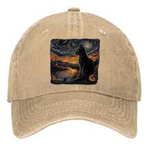 Black Cat And Jack-O'-Lanterns In A Spooky Night Landscape Hats Vintage Washed Baseball Cap