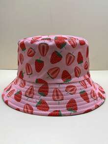 1 件女式双面几何水果印花渔夫帽，可爱百搭设计，适合户外、派对、日常穿着、防晒、轻便，适合休闲、露营和日常使用