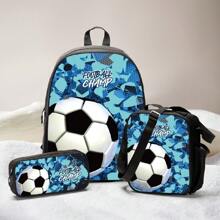 GUSTELL 3pcs Set: Cool Tech Football Particle, Golden Crown, Cosmic Star Chain Pattern Backpack, Shoulder Bag, Pencil Case Set. Suitable For Travel, Camping, Casual Cartoon Backpack With Padded Back And Adjustable Shoulder Straps, Fashionable, Durable, Practical (Football Element Pattern) - Bundles - View 14