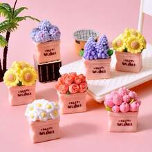 【数量】件 迷你玫瑰雏菊树脂盆栽，创意逼真花束，微景观装饰，DIY配件，清新简约汽车内饰装饰，娃娃屋场景摆件，小礼物 - 彩色 - 查看 2