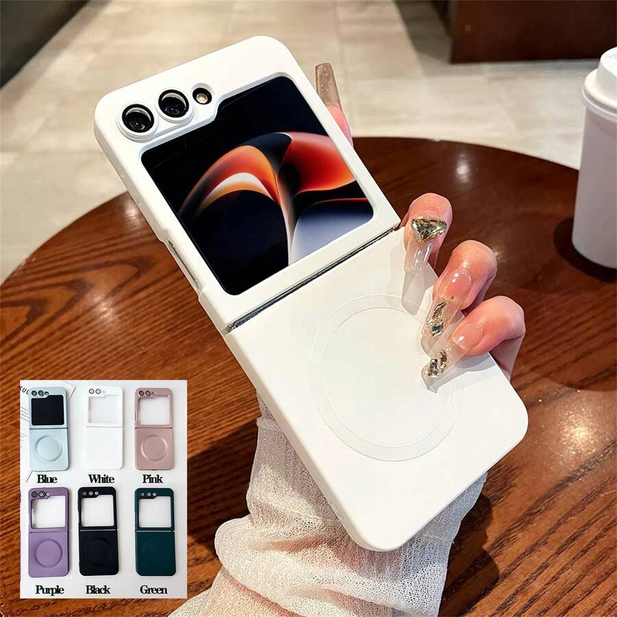 Hadaasi 1pc Multi-Color Magnetic Folding Protective Case Compatible With MagSafe, Luxury Magnetic Solid Color Soft Silicone Full Camera Protection Ultra-Thin Matte Smooth Feeling Flip Cover Phone Case Compatible With Samsung Galaxy Z Flip7/Z Flip6/Z Flip5/Z Flip4/Z Flip3 Waterproof Shockproof Anti-Fall Scratch Resistant