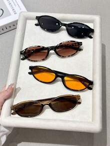 4pcs Colorful Plastic Geometric Full Frame Personalized Design Women's Fashion Fashion Glasses, Suitable For Holiday Gifts, Club Summer Music Festivals, Tropical Beach Vacations, Carnivals, Aesthetic Family Outings, Fashion Accessories, Oval - 4 loại trà đen, xám, cam, trắng, hoa đậu, trà đen kết hợp - Xem 2