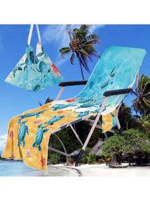 1 pieza Funda para silla de playa con diseño de tortuga marina, Serie exclusiva de verano, Toalla de microfibra secado rápido para silla de piscina o playa, Funda de toalla de playa con bolsillo, Accesorio de vacaciones, Esencial de viaje