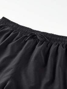 男士 1 套弹力速干运动裤，透气健身紧身裤，带手机口袋，双层面料抽绳腰部，适合跑步、慢跑、健身房训练、秋季 - 黑色 - 查看 9