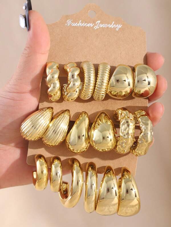 Set de pendientes con relieve dorado vintage, 1 Set que cubre múltiples estilos