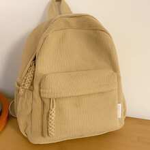 Women Corduroy Backpack Medium Fashion Casual College School Bag Girls Women Waterproof - 卡其色 - 查看 2